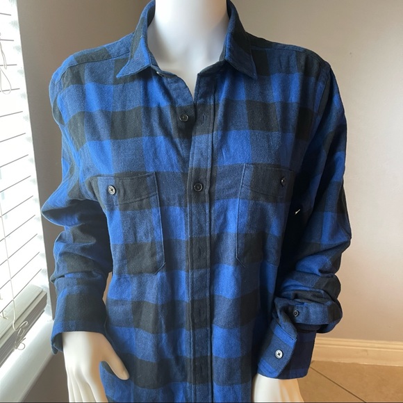 Express Men Blue checkered Plaid Buttoned Long Sleeve Shirt Top size Medium - Picture 4 of 10